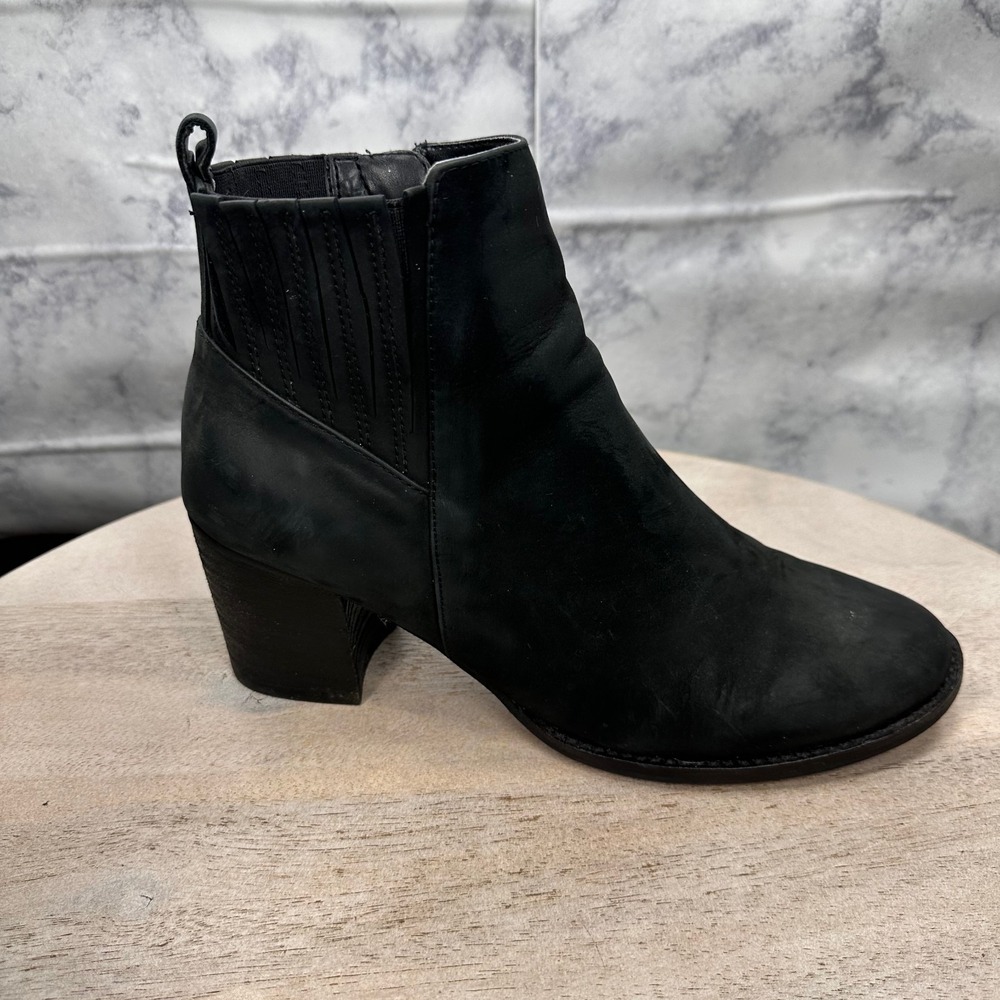 Blondo NOA Waterproof Black Leather Ankle Boots Womens 9 Block Heel